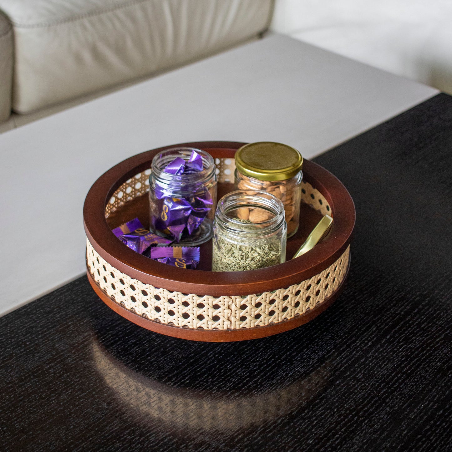 Charakh : Revolving Rattan Storage Trays