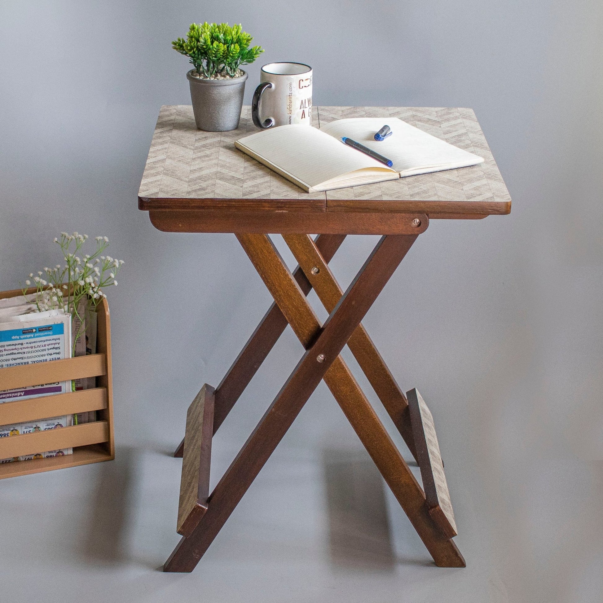Kashmiri : Wooden Fodable Tables With Textured Finish - Ebony WoodcraftsFolding Tables, Side Tables, End Table
