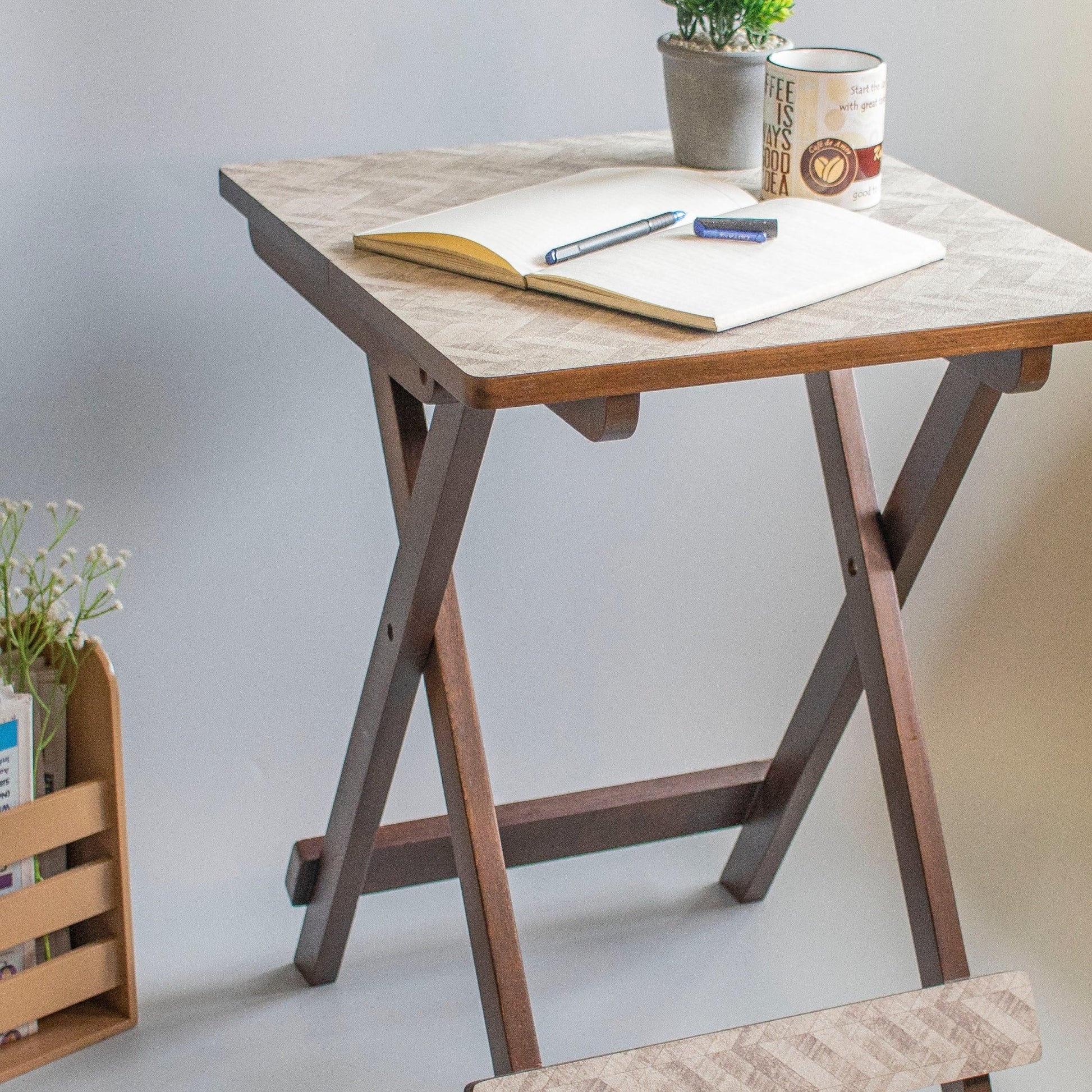 Kashmiri : Wooden Fodable Tables With Textured Finish - Ebony WoodcraftsFolding Tables, Side Tables, End Table