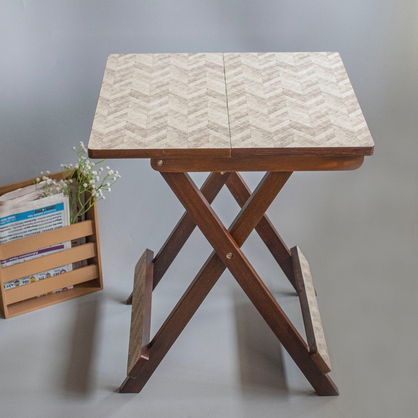 Kashmiri : Wooden Fodable Tables With Textured Finish - Ebony WoodcraftsFolding Tables, Side Tables, End Table
