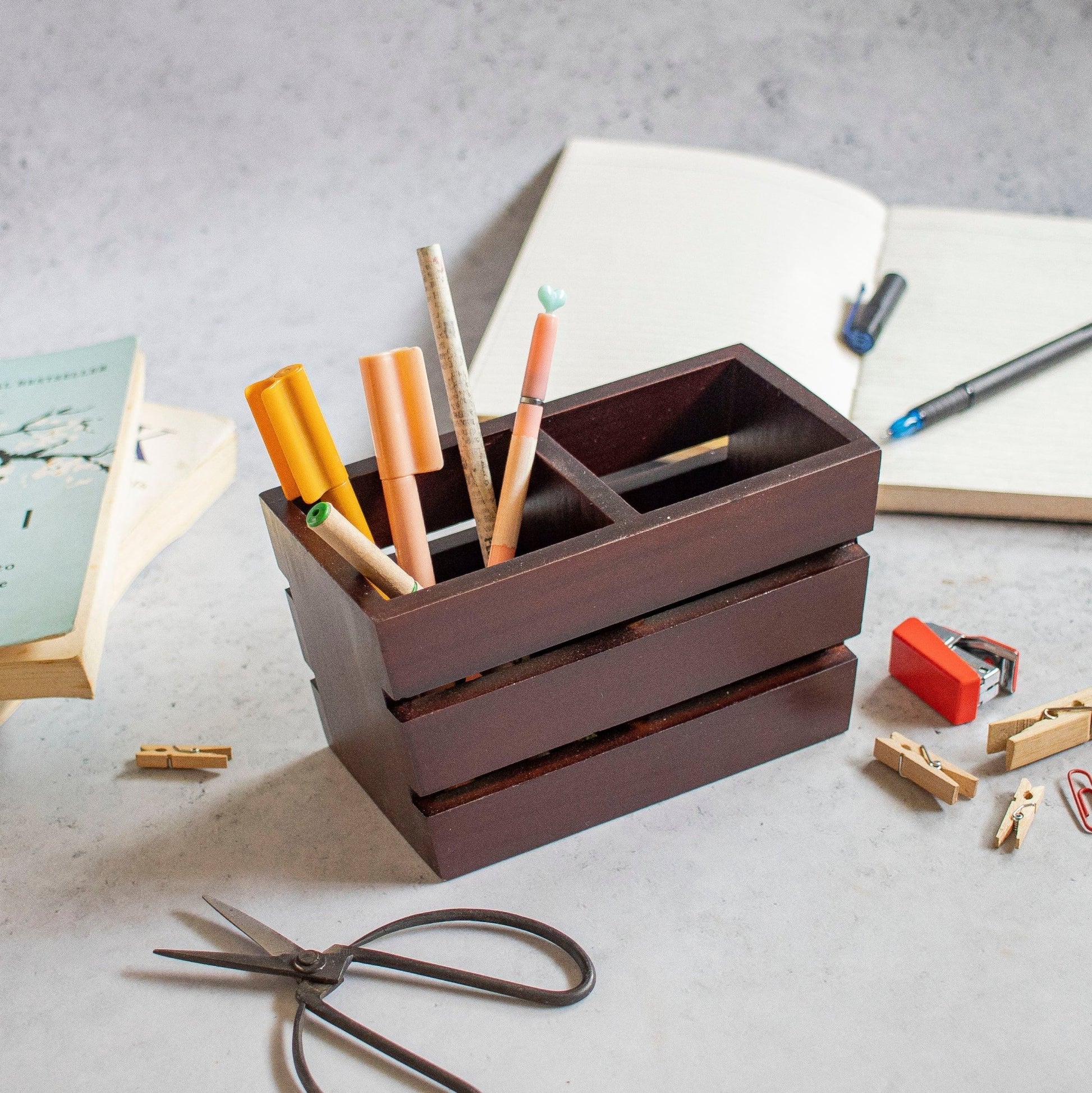 Wooden Pen Stand and Stationary Holder - Ebony WoodcraftsNapkin Holders & Dispensers
