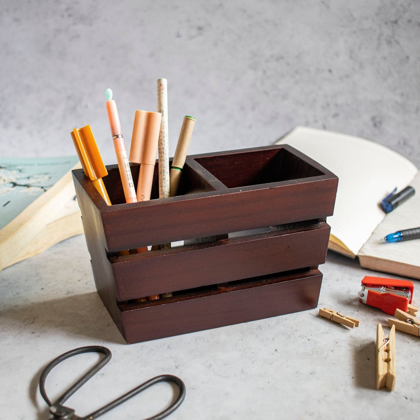 Wooden Pen Stand and Stationary Holder - Ebony WoodcraftsNapkin Holders & Dispensers