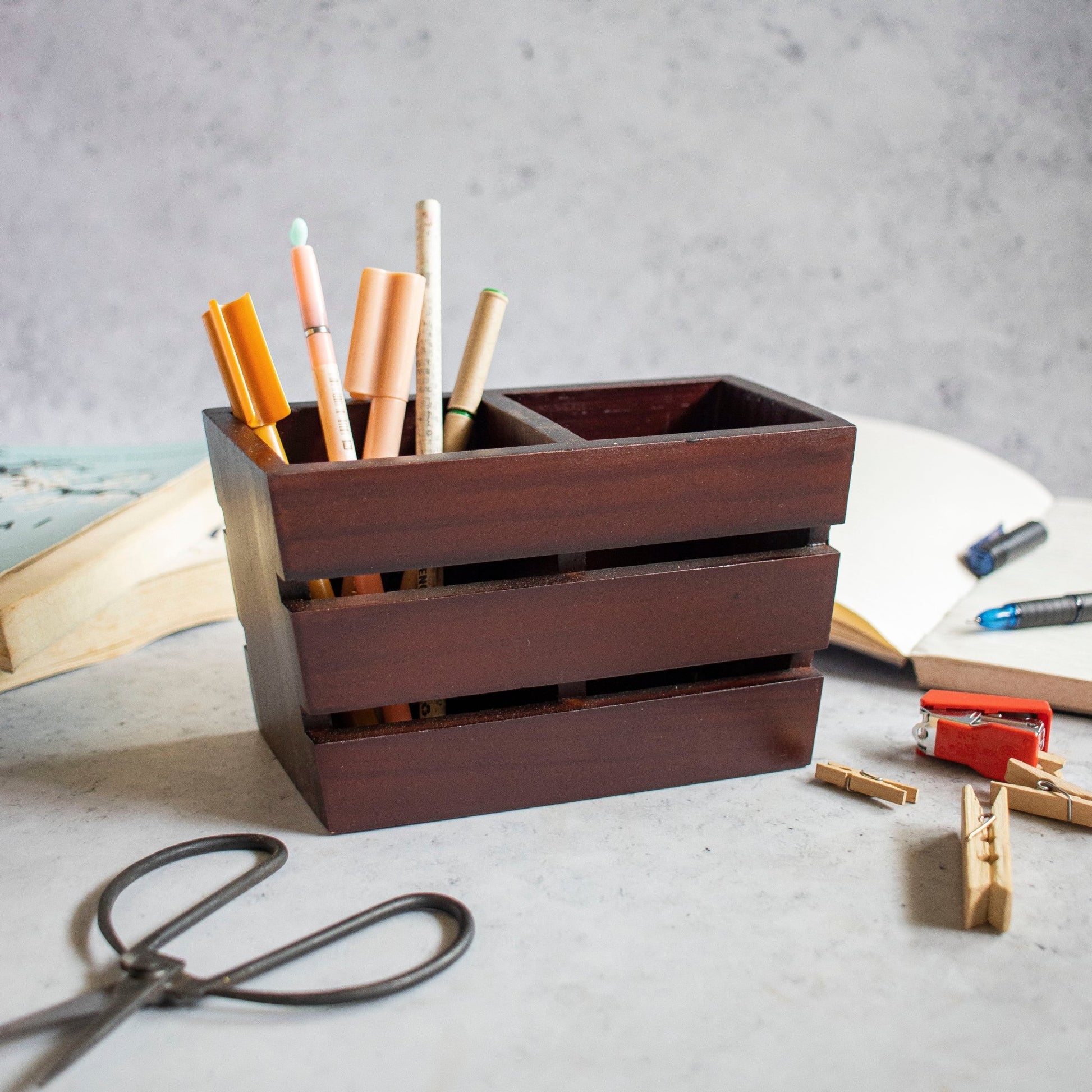Wooden Pen Stand and Stationary Holder - Ebony WoodcraftsNapkin Holders & Dispensers