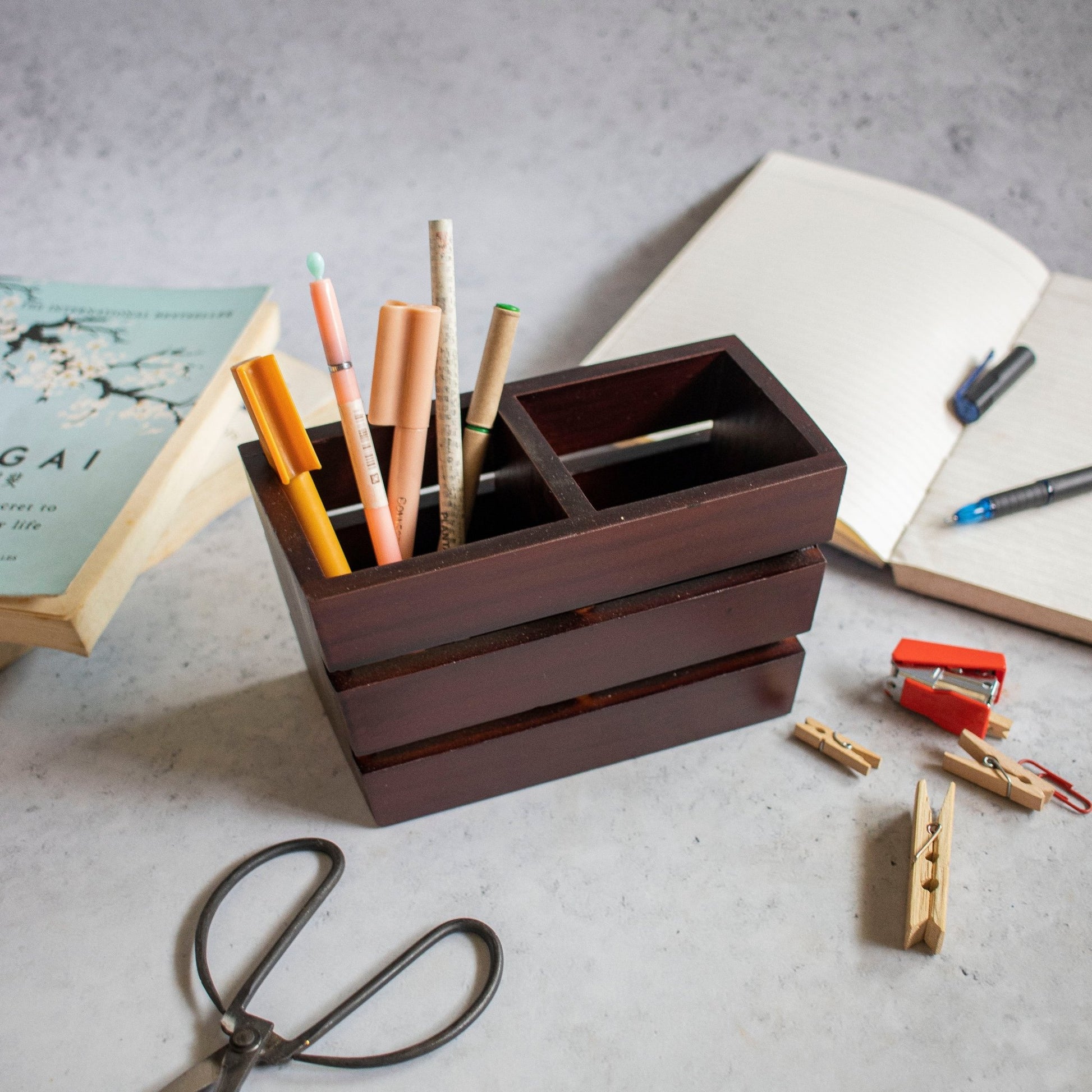 Wooden Pen Stand and Stationary Holder - Ebony WoodcraftsNapkin Holders & Dispensers