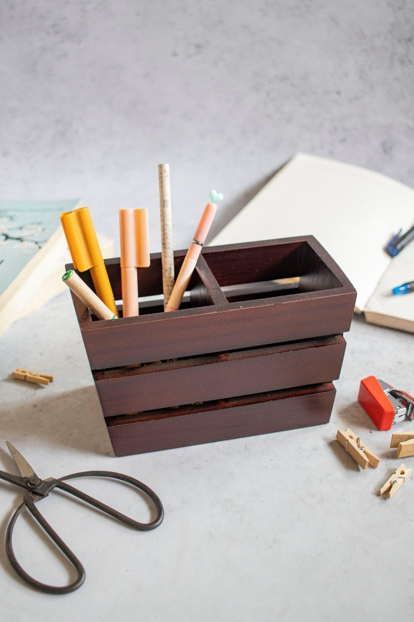 Wooden Pen Stand and Stationary Holder - Ebony WoodcraftsNapkin Holders & Dispensers