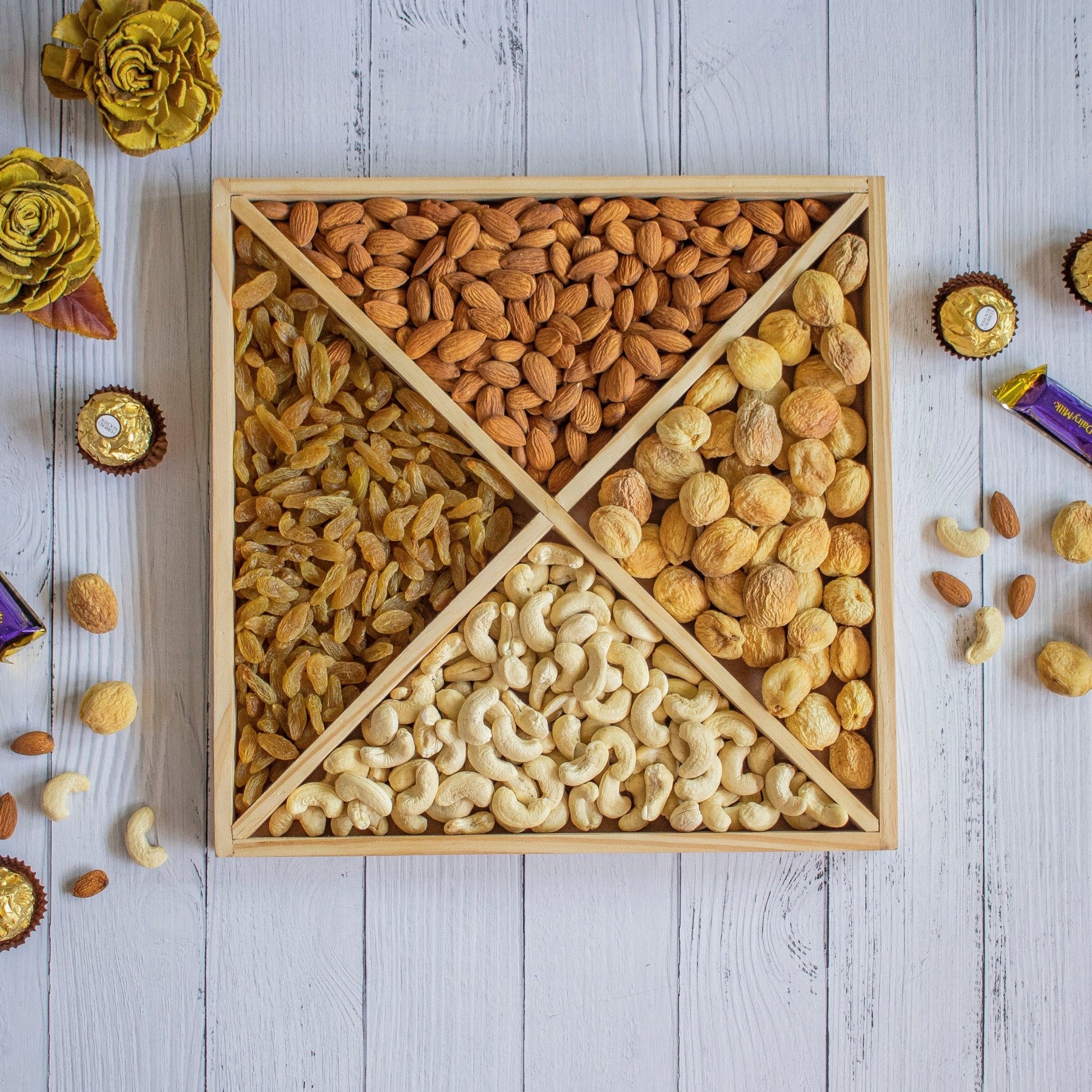 Wooden Tray For Mewa Gifting (4 Partition) - Ebony WoodcraftsMewa & Confectionery Tray