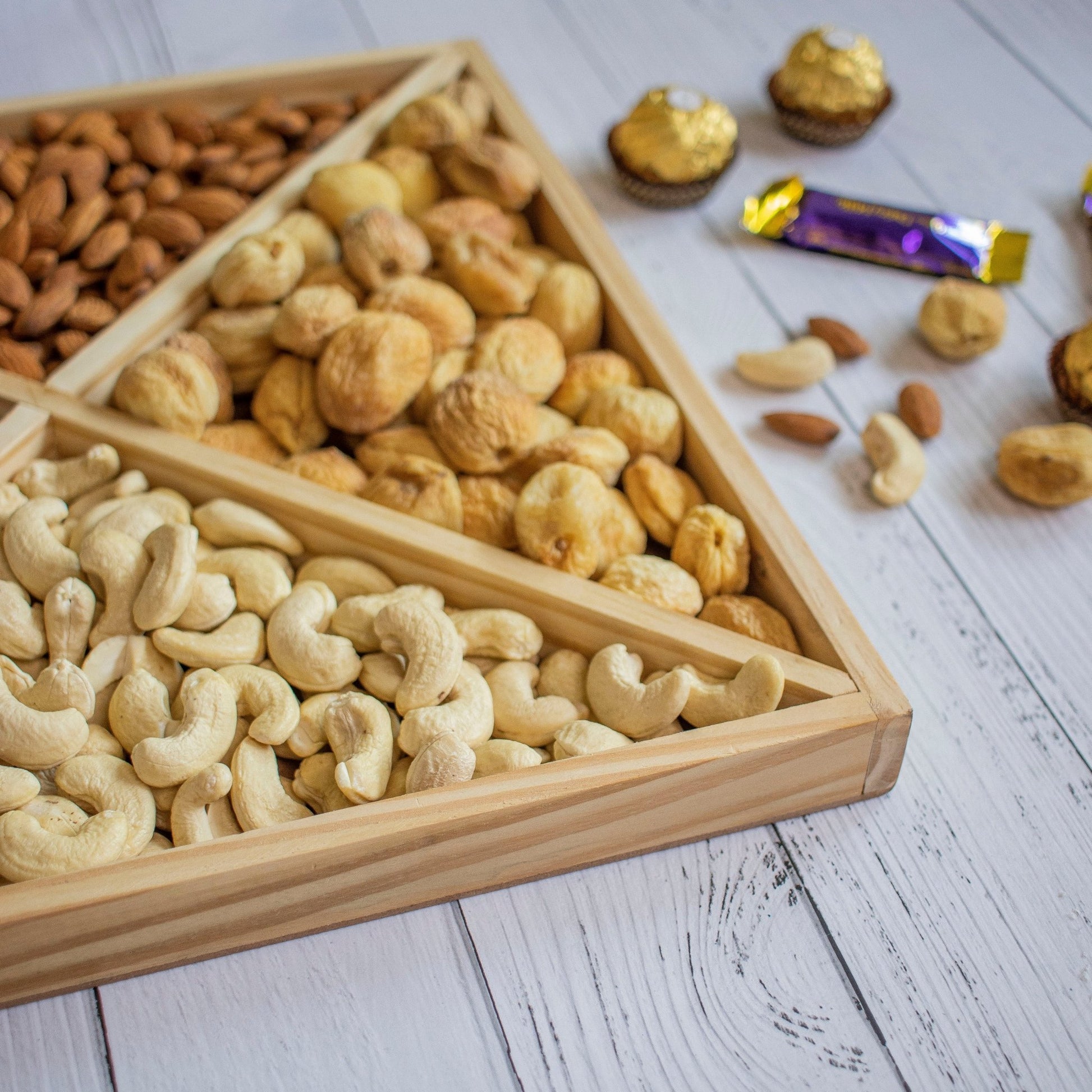 Wooden Tray For Mewa Gifting (4 Partition) - Ebony WoodcraftsMewa & Confectionery Tray