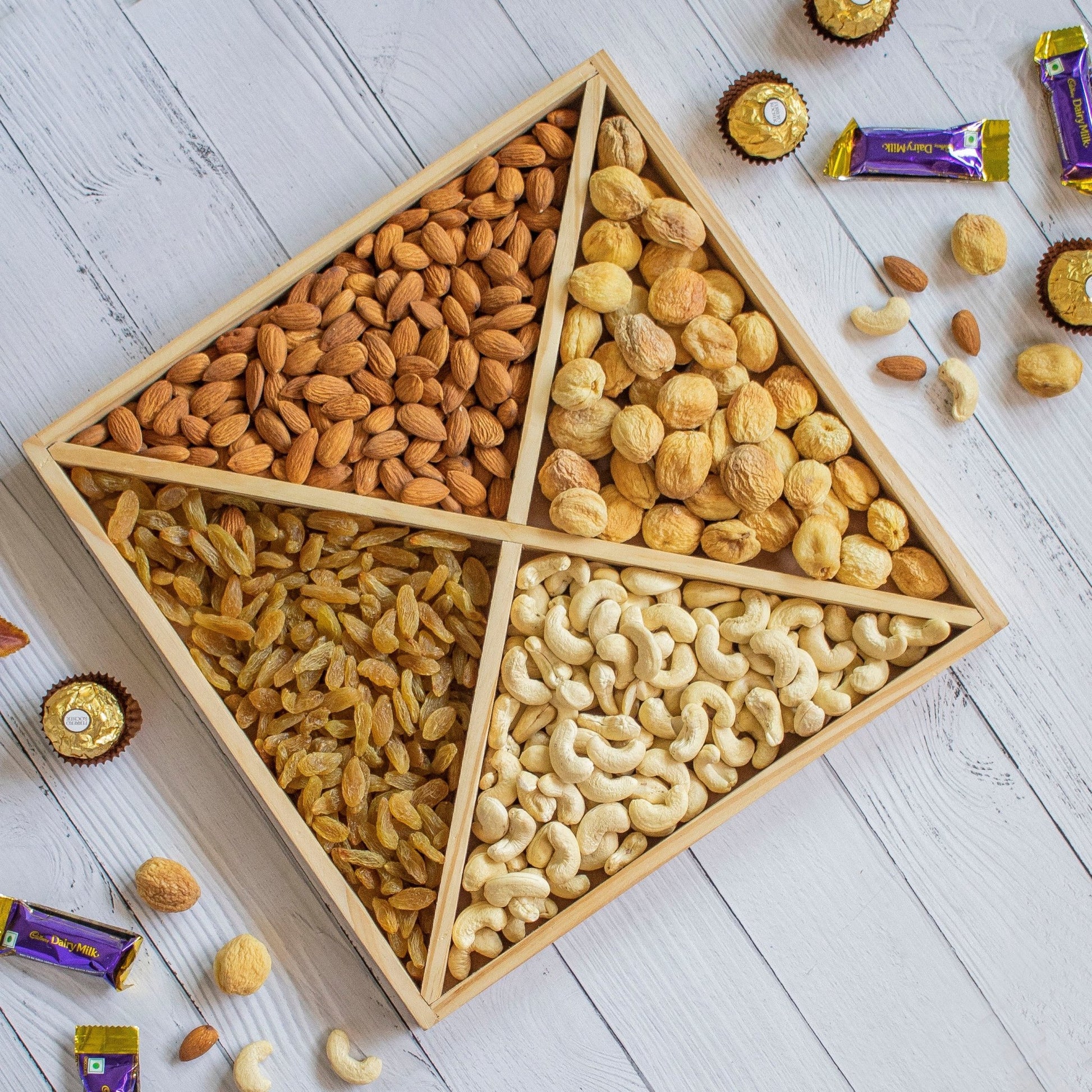 Wooden Tray For Mewa Gifting (4 Partition) - Ebony WoodcraftsMewa & Confectionery Tray