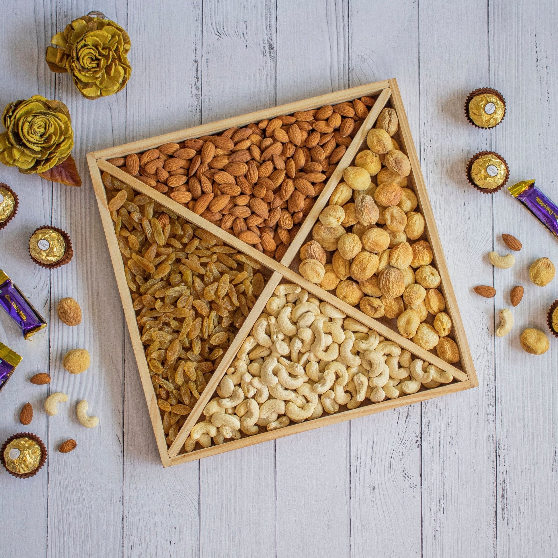 Wooden Tray For Mewa Gifting (4 Partition) - Ebony WoodcraftsMewa & Confectionery Tray