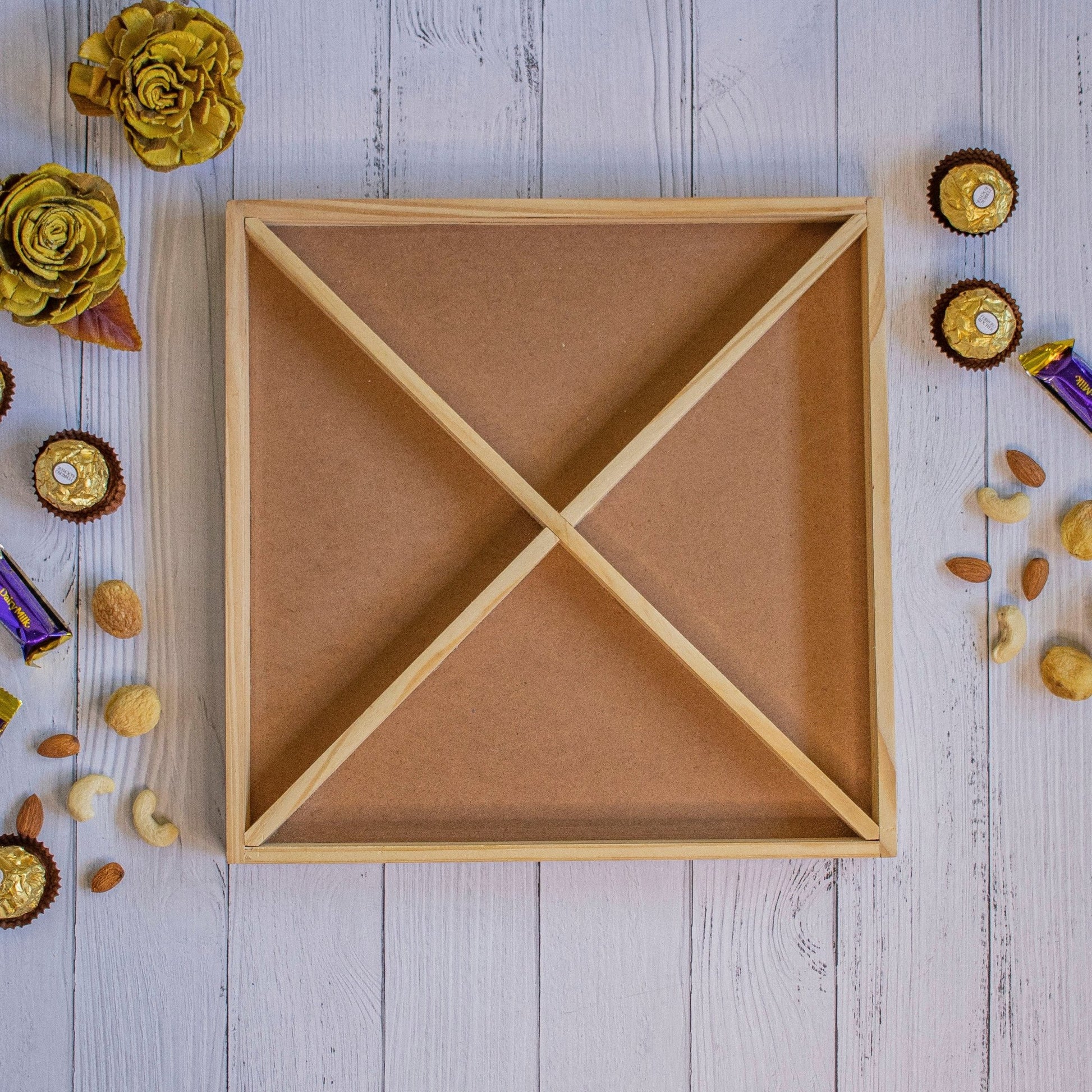 Wooden Tray For Mewa Gifting (4 Partition) - Ebony WoodcraftsMewa & Confectionery Tray