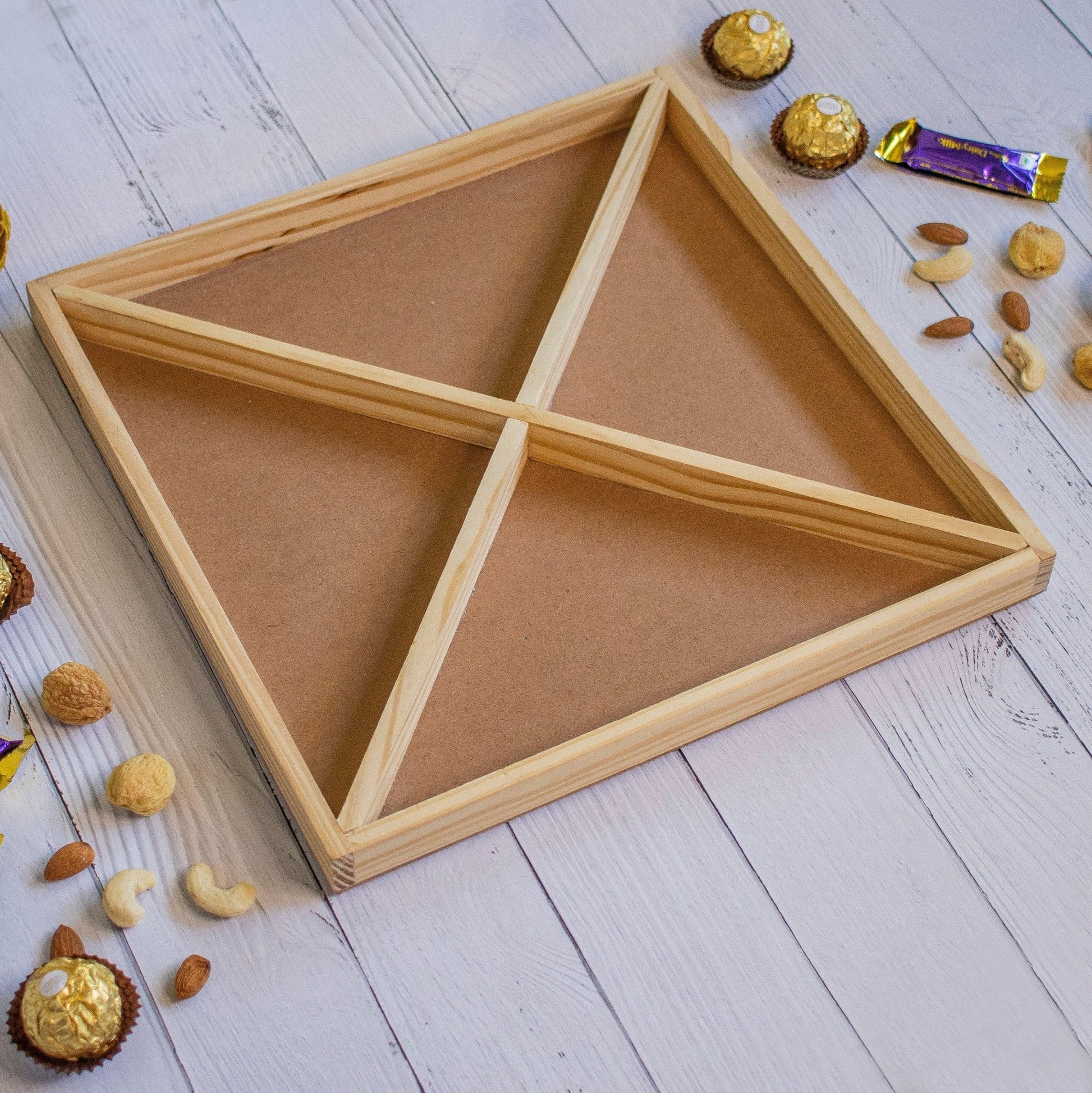 Wooden Tray For Mewa Gifting (4 Partition) - Ebony WoodcraftsMewa & Confectionery Tray