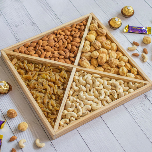 Wooden Tray For Mewa Gifting (4 Partition) - Ebony WoodcraftsMewa & Confectionery Tray