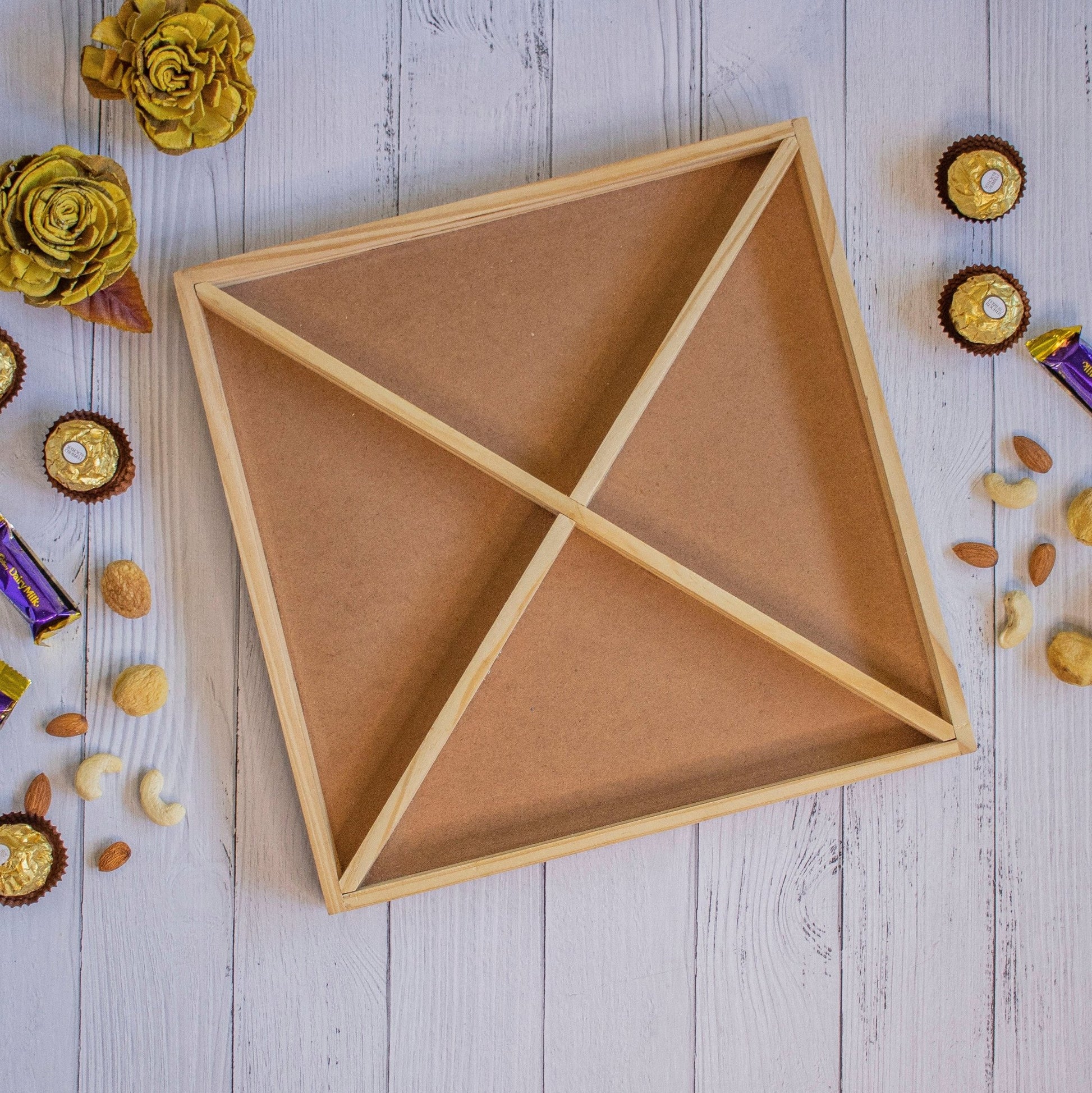 Wooden Tray For Mewa Gifting (4 Partition) - Ebony WoodcraftsMewa & Confectionery Tray
