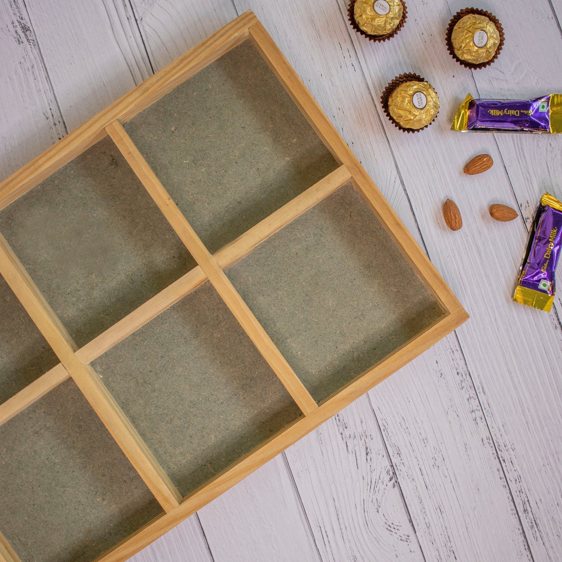 Wooden Tray For Mewa Gifting (6 Partition) 16X10X1 - Ebony WoodcraftsMewa & Confectionery Tray