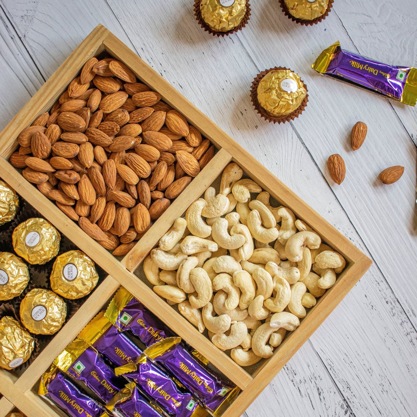 Wooden Tray For Mewa Gifting (6 Partition) 16X10X1 - Ebony WoodcraftsMewa & Confectionery Tray
