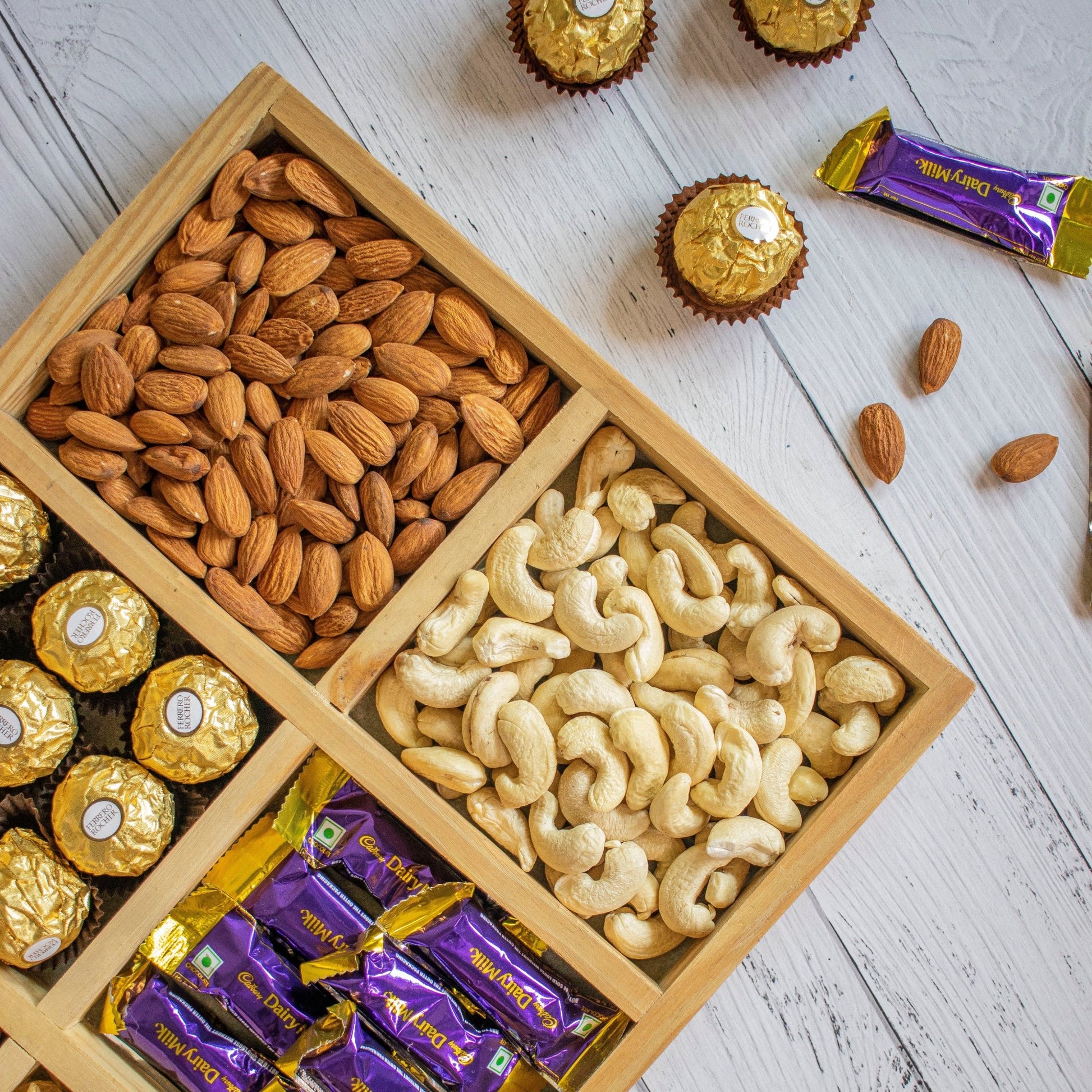 Wooden Tray For Mewa Gifting (6 Partition) 16X10X1 - Ebony WoodcraftsMewa & Confectionery Tray