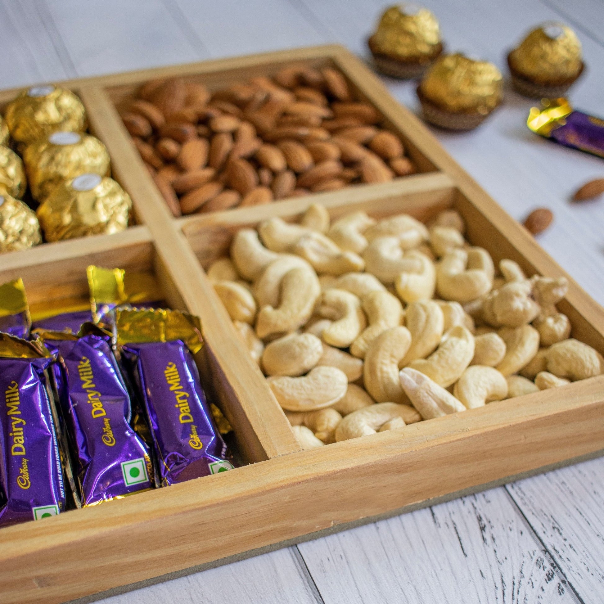 Wooden Tray For Mewa Gifting (6 Partition) 16X10X1 - Ebony WoodcraftsMewa & Confectionery Tray