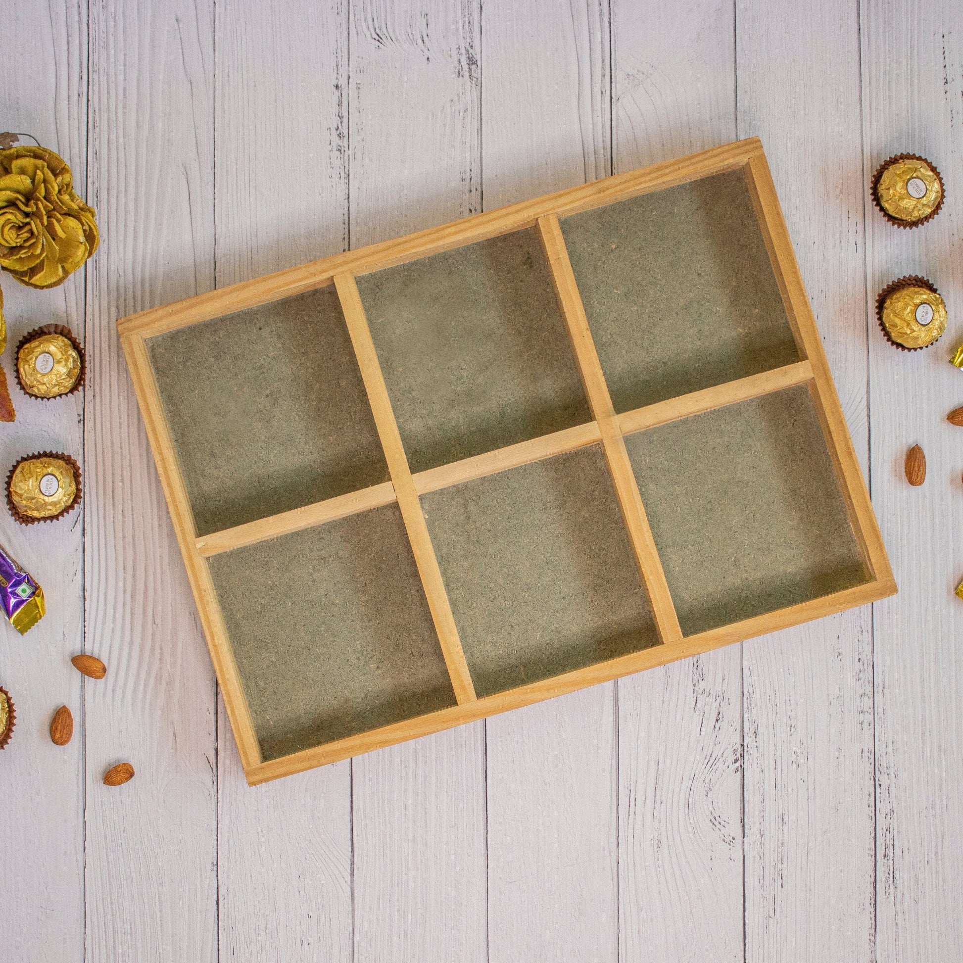 Wooden Tray For Mewa Gifting (6 Partition) 16X10X1 - Ebony WoodcraftsMewa & Confectionery Tray