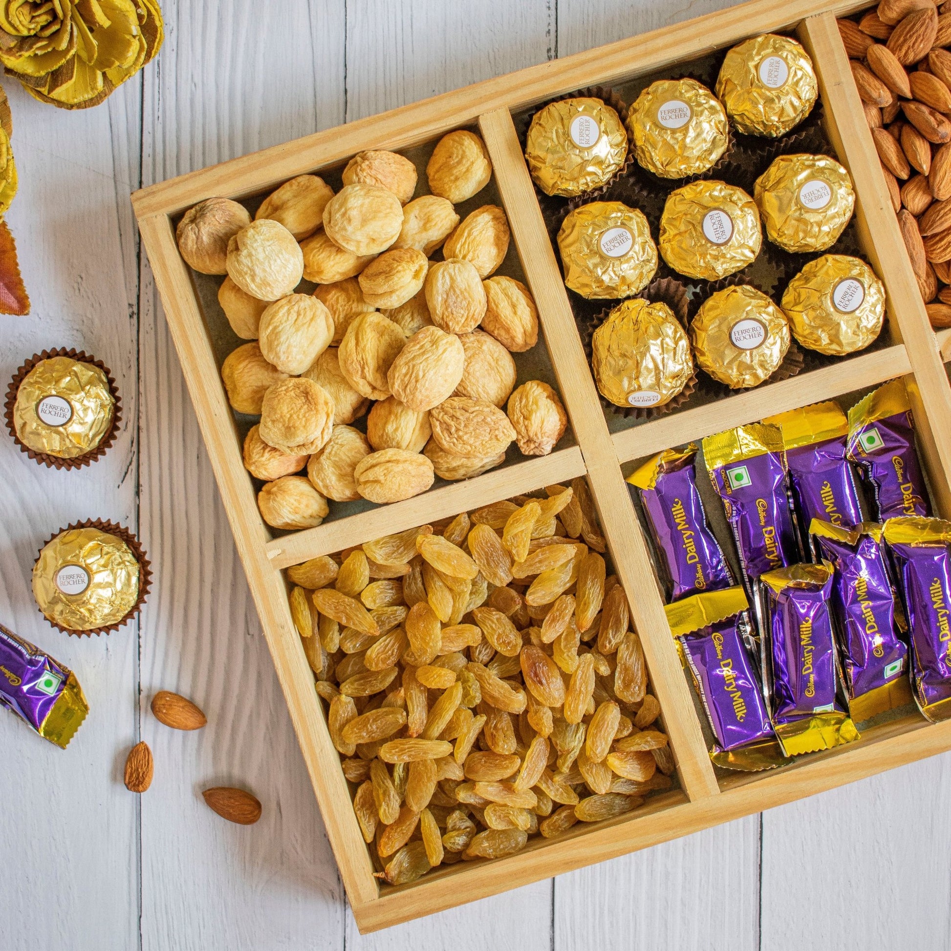 Wooden Tray For Mewa Gifting (6 Partition) 16X10X1 - Ebony WoodcraftsMewa & Confectionery Tray