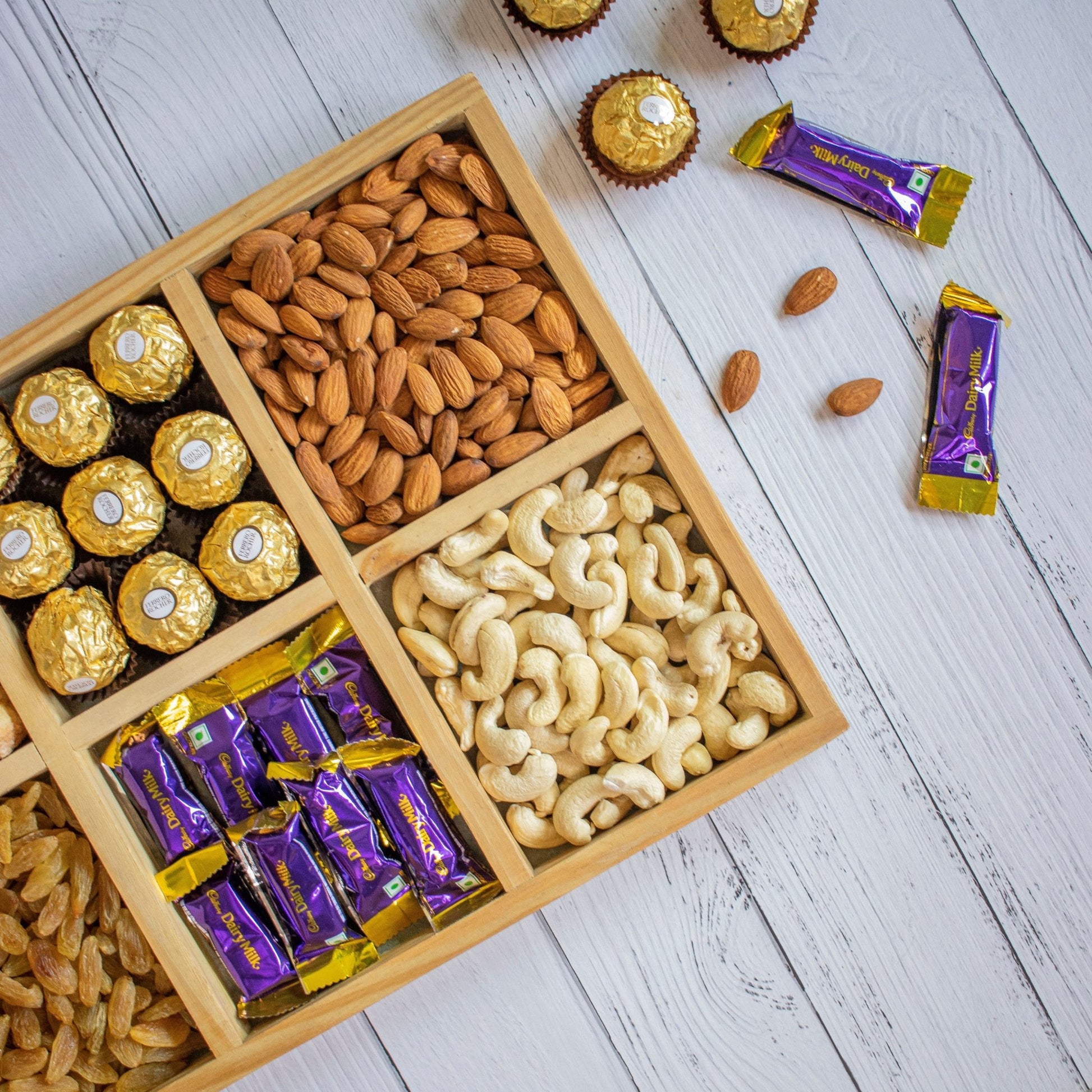 Wooden Tray For Mewa Gifting (6 Partition) 16X10X1 - Ebony WoodcraftsMewa & Confectionery Tray