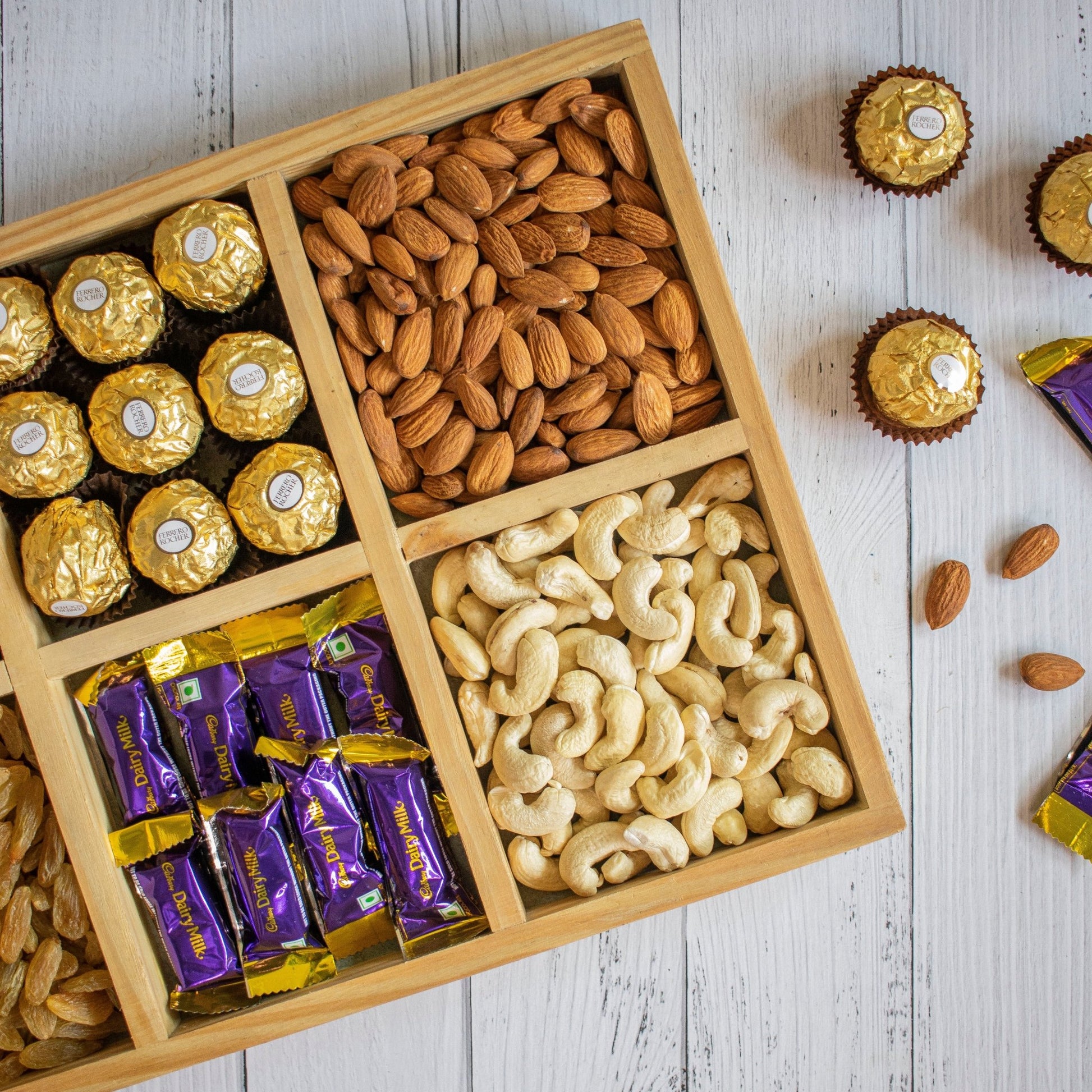 Wooden Tray For Mewa Gifting (6 Partition) 16X10X1 - Ebony WoodcraftsMewa & Confectionery Tray