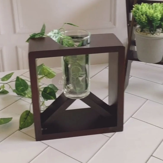 Beautiful Money Plant Display Stand with a wooden Frame and a glass holding Jar for the plants. A great Home decor product.A short Video.