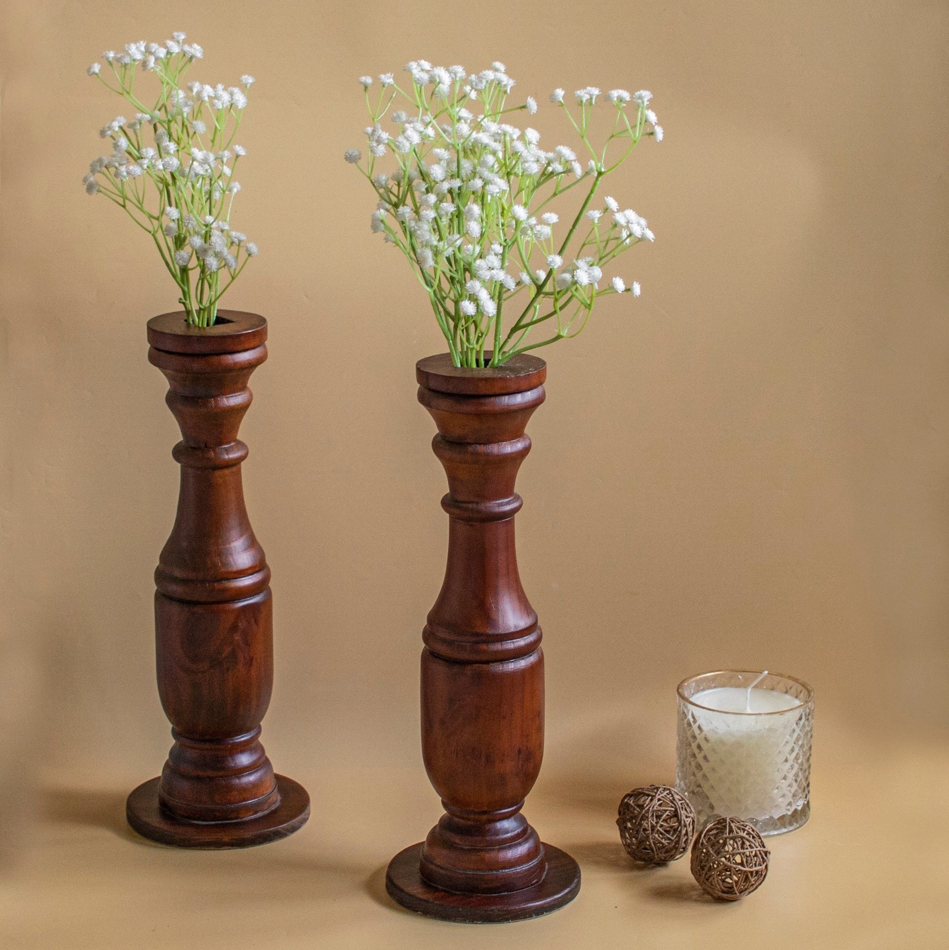 Chisel : Handcarved Flower Vases [ Set of Two ] - Ebony WoodcraftsVases