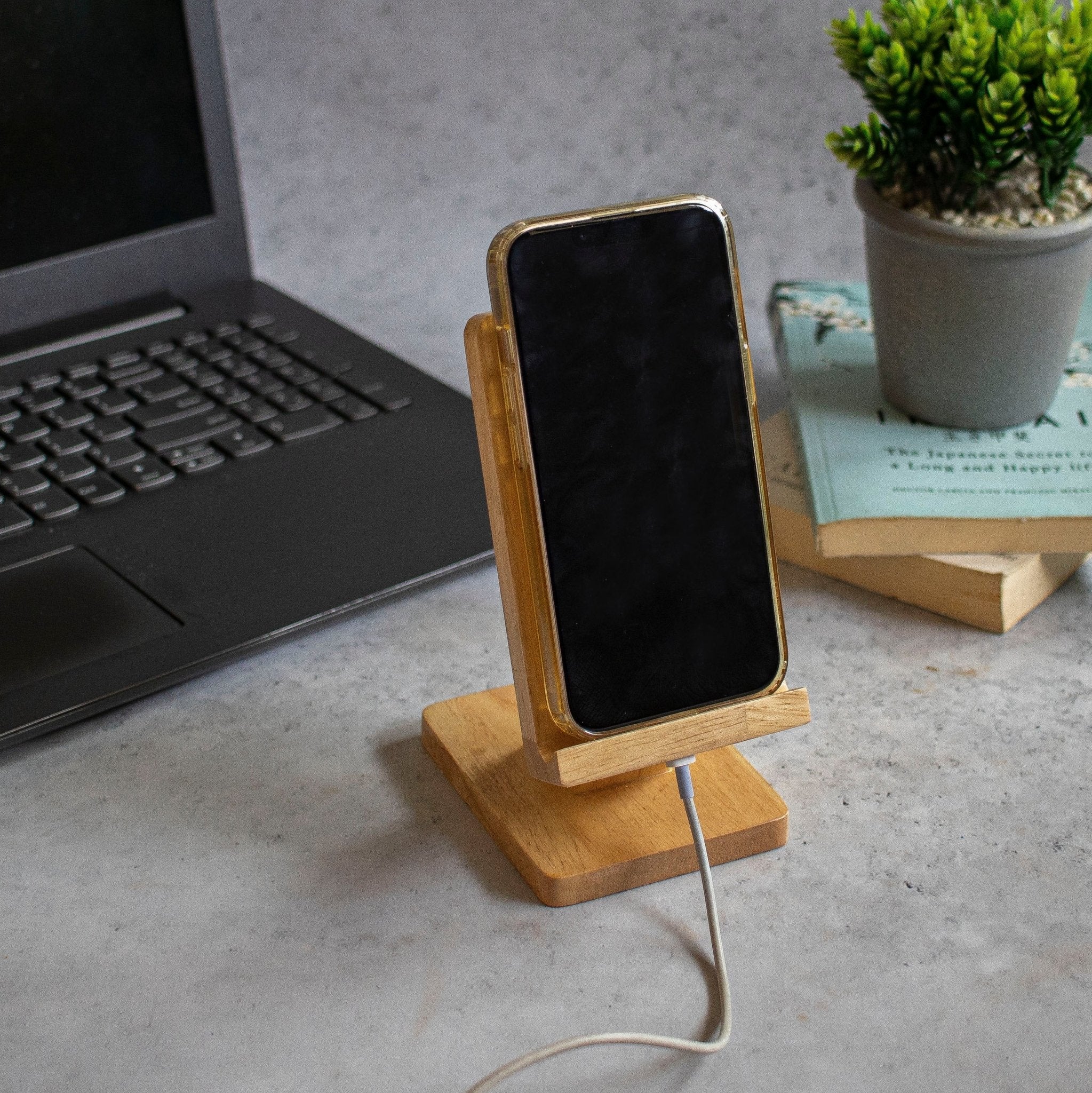 Wooden Mobile Phone Holder With Charging Port Access Ebony Woodcrafts wooden-mobile-phone-holder-with-charging-port-access-ebony-woodcrafts
