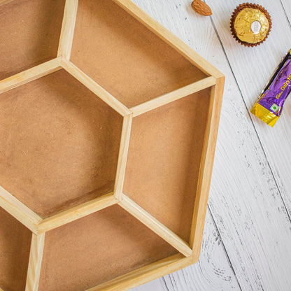 Hexagonal Wooden Tray For Mewa Gifting (7 Partition) - Ebony WoodcraftsMewa & Confectionery Tray