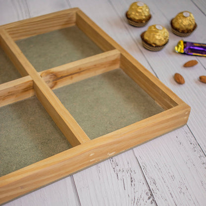 Wooden Tray For Mewa Gifting (6 Partition) 16X10X1 - Ebony WoodcraftsMewa & Confectionery Tray